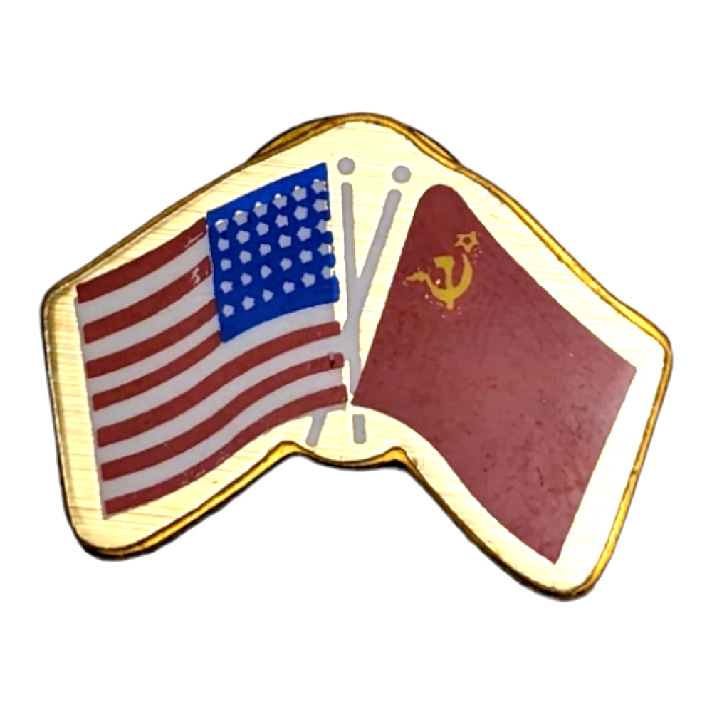 USA Soviet Union USSR Hat Pin Crossed Friendship Flags Union Made